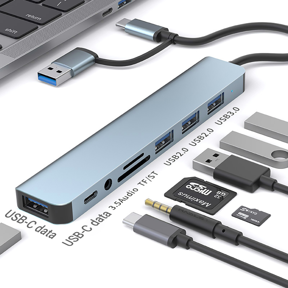 Officeworks Tablet Accessories - 9-in-1 Dual Head USB-dockingstation USB-A &